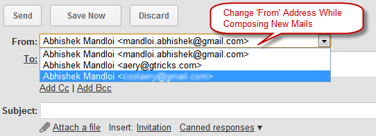 change from address while composing new mails