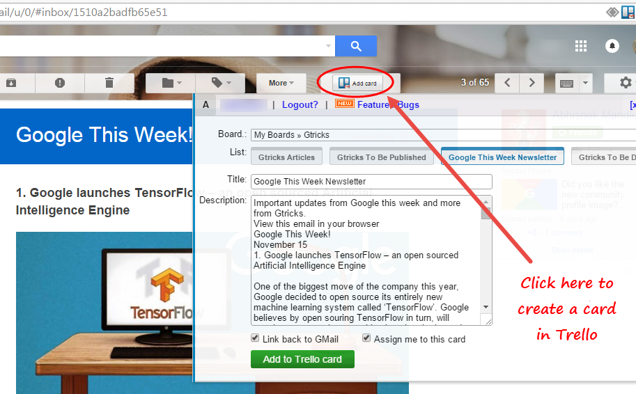 GMail to Trello Chrome extension