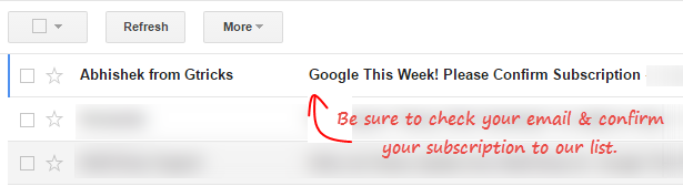 new mail in gmail to confirm subscription